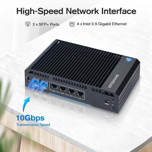Fanless Router Firewall Appliance Mini PC with 2X SFP+ 4X i226-V LAN Ethernet Intel N150(up to 3.6GHz), Network Gateway Soft Router AES NI/HD/COM 8G DDR4 128G SSD M.2 NVME (Intel N150) in Kuwait