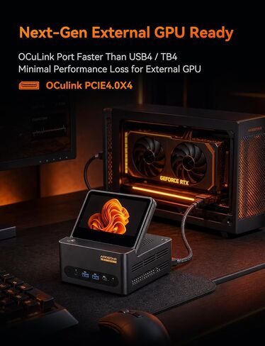 AOOSTAR G-FLIP AMD R7 H255 Mini Gaming PC（8C/16T, up to 4.7Ghz） with 24GB DDR5 5600Mhz RAM& 1TB M.2 NVME Pcle4.0 SSD;5 Inch Touchscreen; Oculink&Dual USB4 Ports, 2X M.2 NVME SSD Slots，Support Openclaw in Kuwait