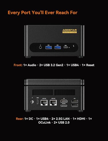 AOOSTAR G-FLIP AMD R7 H255 Mini Gaming PC（8C/16T, up to 4.7Ghz） with 24GB DDR5 5600Mhz RAM& 1TB M.2 NVME Pcle4.0 SSD;5 Inch Touchscreen; Oculink&Dual USB4 Ports, 2X M.2 NVME SSD Slots，Support Openclaw in Kuwait