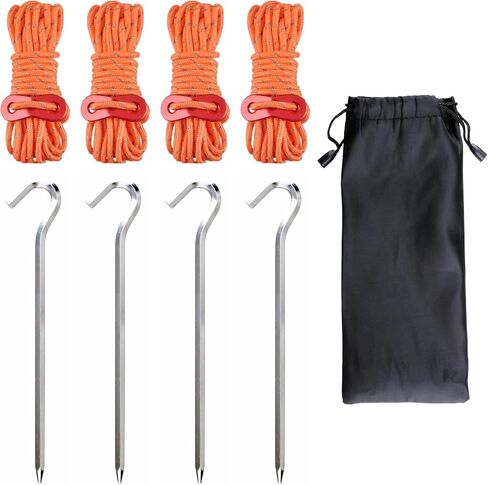 TRIWONDER Camping Tent Stakes Pegs Metal Stake for Ground with Reflective Guylines Guy Rope Adjusters Tensioner Hiking Backpacking (Orange - 4 Pack) in Kuwait