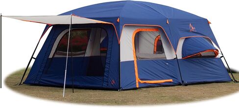 KTT Extra Large Tent 12-14 Person,Family Cabin Tents,2 Bay-Windows,2 Rooms and 3 Doors 3 Windows with Mesh,Waterproof,Straight Wall,Double Layer,Big Tent for Outdoor,Picnic,Camping in Kuwait