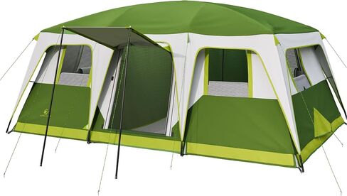 LET'S CAMP 12 Person Camping Tent, Large 3 Room Cabin Tent 16 x 11 ft with Rainfly, Canopy Door, 6 Mesh Windows and Privacy Dividers, Weather Resistant Family Shelter for Car Camping and Festivals in Kuwait
