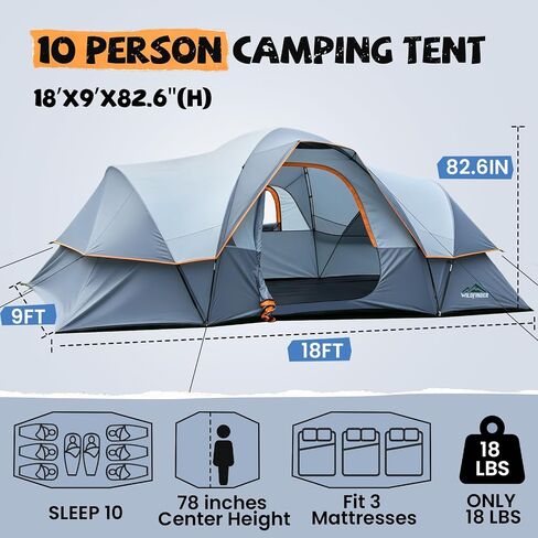 WildFinder Camping Tent 10 Person, Family Tent for Camping with Rainfly in Kuwait