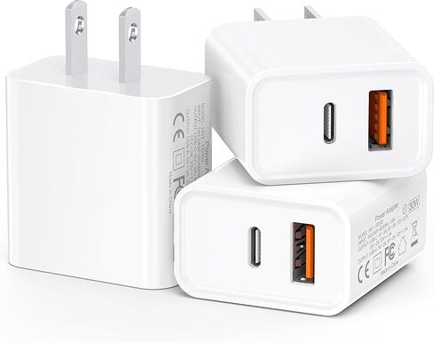 USB C Super Fast Charger, 3-Pack 30W Dual Port PD+QC Fast Charger Adapter Block for iPhone 14/14 Pro/14 Pro Max/13/12/SE iPad/MacBook air, (25W PPS) Type C Charging for Samsung S21 S22 Pixel in Kuwait