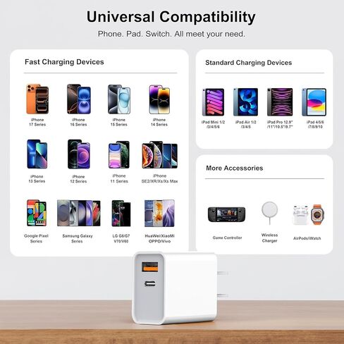 USB C Super Fast Charger, 3-Pack 30W Dual Port PD+QC Fast Charger Adapter Block for iPhone 14/14 Pro/14 Pro Max/13/12/SE iPad/MacBook air, (25W PPS) Type C Charging for Samsung S21 S22 Pixel in Kuwait