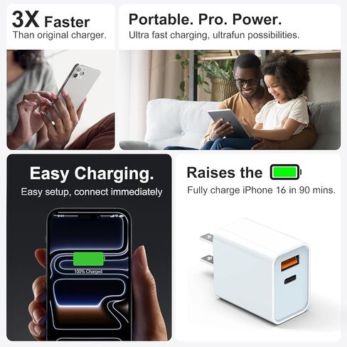 USB C Super Fast Charger, 3-Pack 30W Dual Port PD+QC Fast Charger Adapter Block for iPhone 14/14 Pro/14 Pro Max/13/12/SE iPad/MacBook air, (25W PPS) Type C Charging for Samsung S21 S22 Pixel in Kuwait