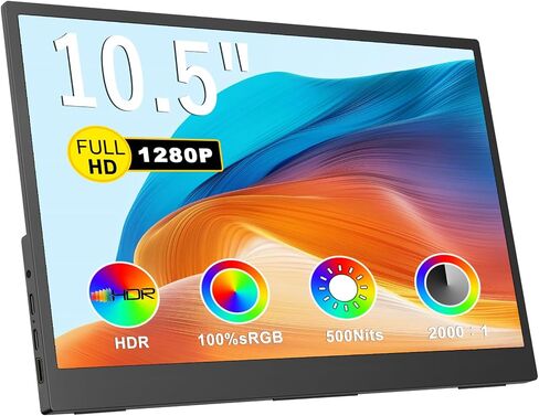 شاشة Topmonitor صغيرة محمولة مقاس 10.5 بوصات 500 شمعة في المتر المربع 2000:1 FHD 1280P IPS، شاشة صغيرة نحيفة للغاية مع مسند ومكبر صوت مزدوج، شاشة ألعاب محمولة USB C HDMI HDR، شاشات سفر لأجهزة الكمبيوتر المحمول in Kuwait