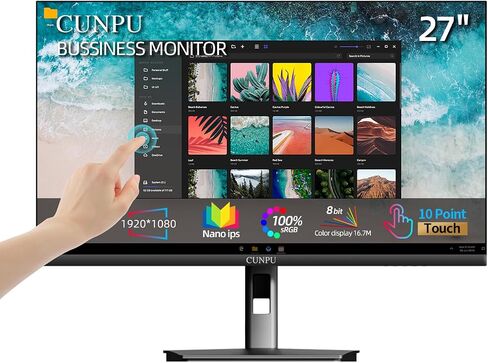 شاشة لمس CUNPU مقاس 27 بوصة، 10 نقاط لمس، شاشة FHD 1080P 60 هرتز Nano IPS، 100% SRGB، قابلة للتركيب على الحائط، تعديل الإمالة، VGA HDMI للكمبيوتر الشخصي والكمبيوتر المحمول ومحطة العمل in Kuwait