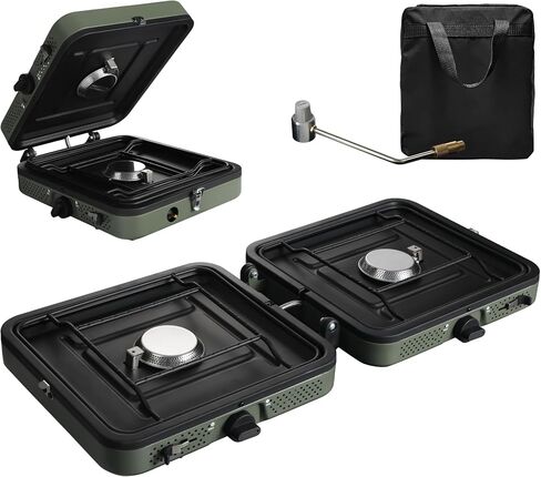 2 Burner Propane Camping Stove,Portable Folding Gas Stove for Camping with 17200 BTU,Two Adjustable Burners with Easy Carrying Handle&Inlet Gas Pipe,Outdoor Camp Stove for Camping Backpacking in Saudi Arabia