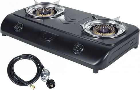 Bestfire Portable Outdoor Propane Stove, 24,000 BTU Dual Burners with Auto Ignition, Rust-Resistant Alloy Steel, Regulator & Hose, Portable Propane Camp Stove for Camping, RV, Tailgating, BBQ in Saudi Arabia