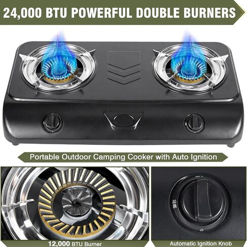 Bestfire Portable Outdoor Propane Stove, 24,000 BTU Dual Burners with Auto Ignition, Rust-Resistant Alloy Steel, Regulator & Hose, Portable Propane Camp Stove for Camping, RV, Tailgating, BBQ in Saudi Arabia