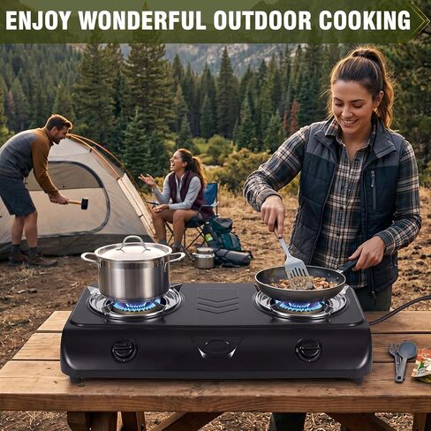 Bestfire Portable Outdoor Propane Stove, 24,000 BTU Dual Burners with Auto Ignition, Rust-Resistant Alloy Steel, Regulator & Hose, Portable Propane Camp Stove for Camping, RV, Tailgating, BBQ in Saudi Arabia