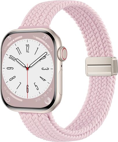 Slim Braided Stretchy Loop Compatible with Apple Watch Bands for Women 40mm 38mm 41mm 45mm 44mm 42mm 46mm, Thin Elastic Sport Nylon Wristband Strap for iWatch Band Series 11 10 9 8 7 6 5 4 2 1 SE 3 in Kuwait