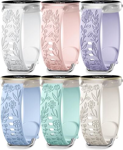 SNBLK 6 Pack Flower Engraved Compatible with Garmin Vivoactive 5 Watch Bands/Vivoactive6/3 Women, 20mm Quick Release Soft Siliconce Floral Replacement Strap for Forerunner 165/55/245/Venu Sq 2/2 Plus in Kuwait