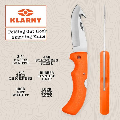 Klarny Outdoors Blaze Orange Deer Hunting Folding Skinning Stainless Steel Knife With Gut Hook Blade - Rubber Handle For Game Processing, Sheath Included in Saudi Arabia