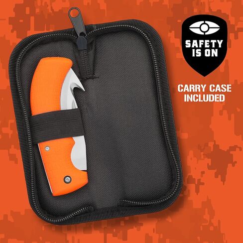 Klarny Outdoors Blaze Orange Deer Hunting Folding Skinning Stainless Steel Knife With Gut Hook Blade - Rubber Handle For Game Processing, Sheath Included in Saudi Arabia