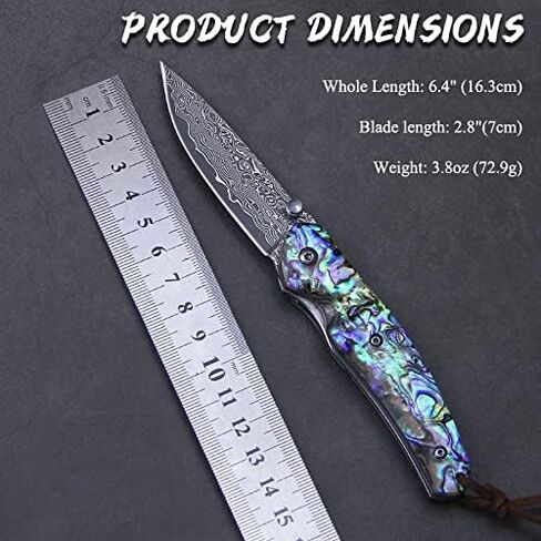Omesio Damascus Folding Pocket Knife with Leather Sheath, Liner Lock in Saudi Arabia
