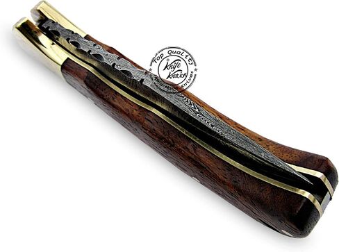 Rose Wood Handmade Damascus Pocket Knife - Folding - Hunting Knife, Folding Knives for Men with Wood Handle for Outdoor Survival Hunting Accessories, Gifts for Men, Boyfriend, Dad, Father’s Day Gift in Kuwait