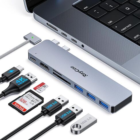محول USB C HDMI Hub لجهاز MacBook Pro/Air M1 M2 2023 2022 2021 13 بوصة 15 بوصة 16 بوصة، RayCue USB C إلى HDMI Mac ملحقات متعددة المنافذ مع 4K HDMI، Thunderbolt 3، 3 منافذ بيانات USB A 3.0، قارئ بطاقة SD&TF in Kuwait