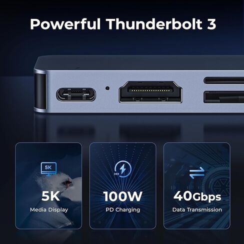 محول USB C HDMI Hub لجهاز MacBook Pro/Air M1 M2 2023 2022 2021 13 بوصة 15 بوصة 16 بوصة، RayCue USB C إلى HDMI Mac ملحقات متعددة المنافذ مع 4K HDMI، Thunderbolt 3، 3 منافذ بيانات USB A 3.0، قارئ بطاقة SD&TF in Kuwait