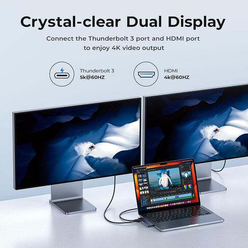 محول USB C HDMI Hub لجهاز MacBook Pro/Air M1 M2 2023 2022 2021 13 بوصة 15 بوصة 16 بوصة، RayCue USB C إلى HDMI Mac ملحقات متعددة المنافذ مع 4K HDMI، Thunderbolt 3، 3 منافذ بيانات USB A 3.0، قارئ بطاقة SD&TF in Kuwait