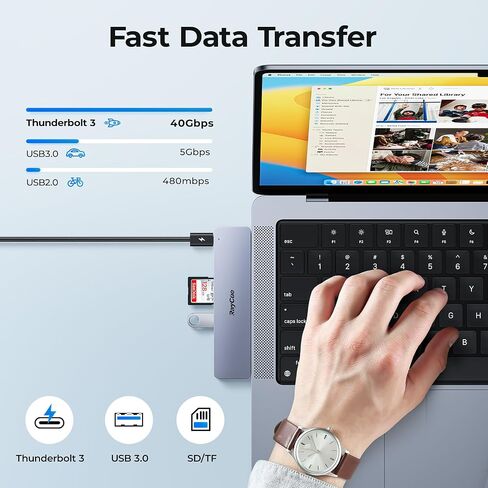 محول USB C HDMI Hub لجهاز MacBook Pro/Air M1 M2 2023 2022 2021 13 بوصة 15 بوصة 16 بوصة، RayCue USB C إلى HDMI Mac ملحقات متعددة المنافذ مع 4K HDMI، Thunderbolt 3، 3 منافذ بيانات USB A 3.0، قارئ بطاقة SD&TF in Kuwait