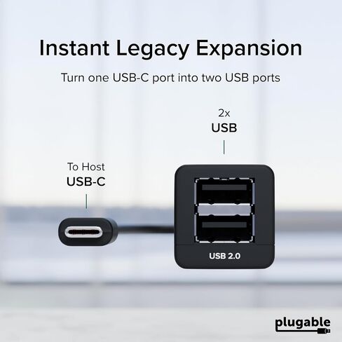 Plugable USB-C to Dual USB-A 2.0 Splitter, 2-Port Hub for USB-C Laptops: Keyboard, Mouse, Flash Drive, 480Mbps Data-Only, Plug-and-Play, 30cm Cable for Mac, Windows, ChromeOS, Linux (USBC-2PORT) in Saudi Arabia