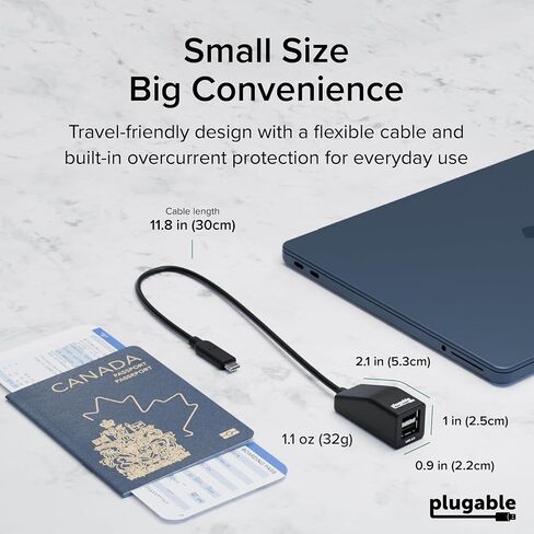 Plugable USB-C to Dual USB-A 2.0 Splitter, 2-Port Hub for USB-C Laptops: Keyboard, Mouse, Flash Drive, 480Mbps Data-Only, Plug-and-Play, 30cm Cable for Mac, Windows, ChromeOS, Linux (USBC-2PORT) in Saudi Arabia