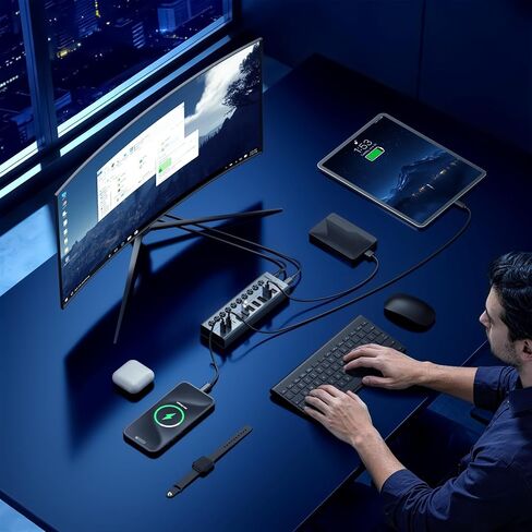 FIDECO 10-Port 72W Powered USB Hub 10Gbps, USB 3.2 Hub with PD 45W Charging in Saudi Arabia