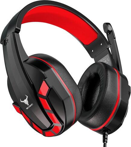 Kikc PS4 Gaming Headset with Mic for Xbox One, PS5, PC, Mobile Phone and Notebook, Controllable Volume Gaming Headphones with Soft Earmuffs for Kid (Red) in Saudi Arabia