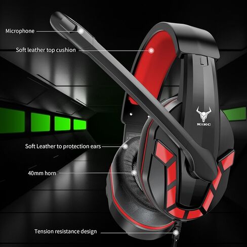 Kikc PS4 Gaming Headset with Mic for Xbox One, PS5, PC, Mobile Phone and Notebook, Controllable Volume Gaming Headphones with Soft Earmuffs for Kid (Red) in Saudi Arabia