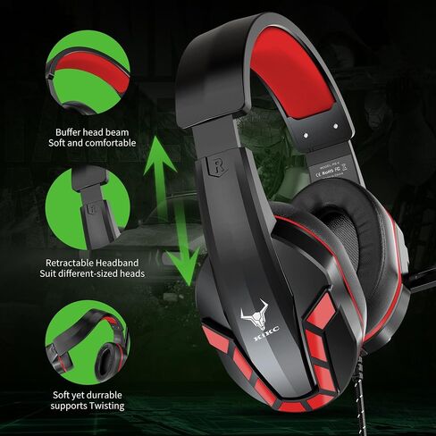 Kikc PS4 Gaming Headset with Mic for Xbox One, PS5, PC, Mobile Phone and Notebook, Controllable Volume Gaming Headphones with Soft Earmuffs for Kid (Red) in Saudi Arabia