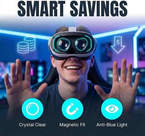PSI 1 Lens for Oculus Meta Quest 3 Glasses, Inserts Compatible for VR Accessories, Anti Blue Light Myopia SPH:-4.50R in Kuwait