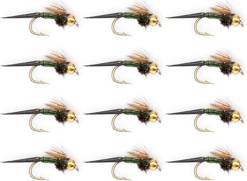Copper John Green 12 Pack – Hand Tied Nymph Flies for Trout Fly Fishing – Heavy Wire Mayfly Imitation for Rivers, Creeks & Streams – Premium Subsurface Trout Fly Set in Saudi Arabia
