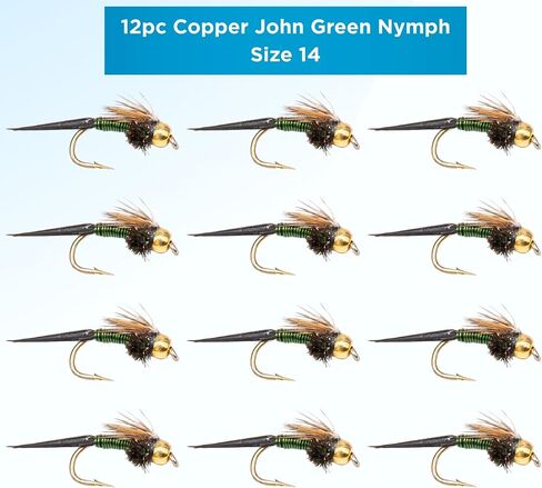 Copper John Green 12 Pack – Hand Tied Nymph Flies for Trout Fly Fishing – Heavy Wire Mayfly Imitation for Rivers, Creeks & Streams – Premium Subsurface Trout Fly Set in Saudi Arabia