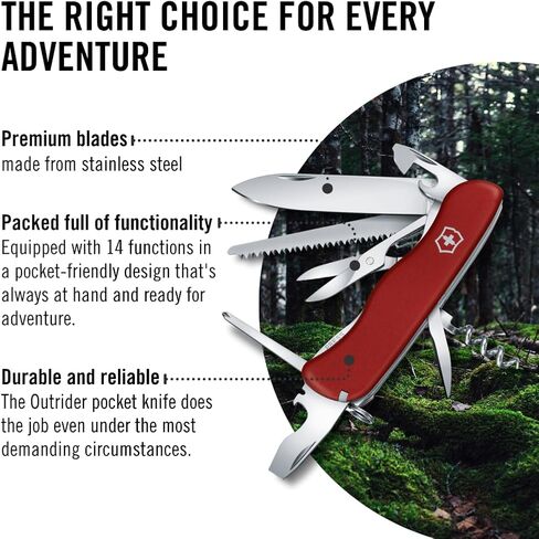 Victorinox Outrider Swiss Army Knife, 14-Function Pocket Knife, Red in Kuwait