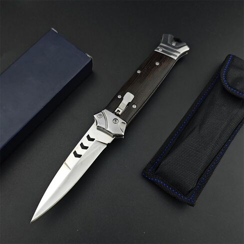 Goshawk 8.7'' One-handed Use Portable Knife with PocketClip，Gifts for Men，Daily Utility and Collectible Folding Knives，9Cr18MoV Blade and Wenge Wood Handle，EDC Tool for Camping，Hiking in Saudi Arabia