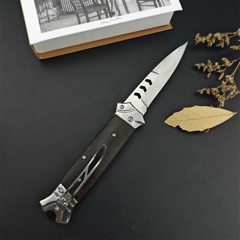 Goshawk 8.7'' One-handed Use Portable Knife with PocketClip，Gifts for Men，Daily Utility and Collectible Folding Knives，9Cr18MoV Blade and Wenge Wood Handle，EDC Tool for Camping，Hiking in Saudi Arabia