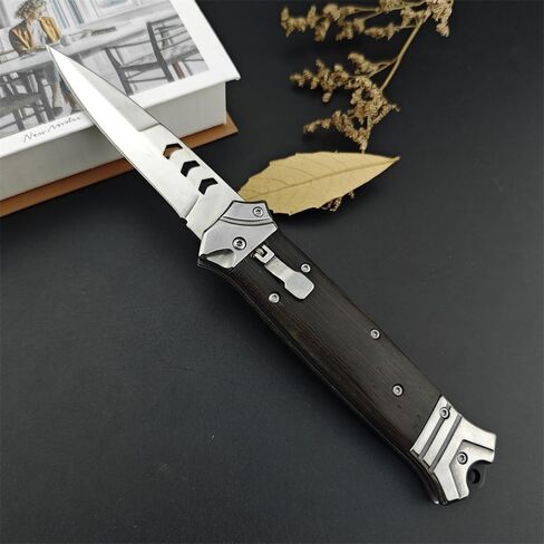 Goshawk 8.7'' One-handed Use Portable Knife with PocketClip，Gifts for Men，Daily Utility and Collectible Folding Knives，9Cr18MoV Blade and Wenge Wood Handle，EDC Tool for Camping，Hiking in Saudi Arabia