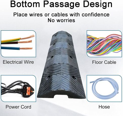 Heavy-Duty Rubber Hose Protector 10T/22046lbs, 1-Channel Cable Cover for Home, Factory, Warehouse, Driveway - Durable 5x5cm/2x2in Road Safety Solution in Saudi Arabia