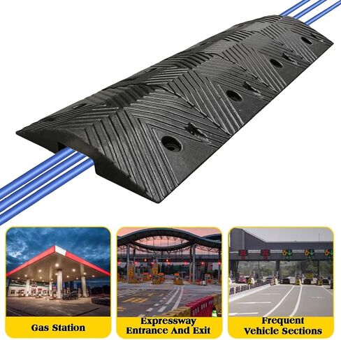 Heavy-Duty Rubber Hose Protector, 10T Capacity, 1-Channel Cable Cover for Home, Factory, Warehouse, Driveway Use (5x5cm/2x2in) - Durable, Non-Slip, Weather Resistant in Saudi Arabia