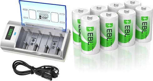 EBL Rechargeable C Batteries Pack of 8 with Universal Smart Battery Charger in Saudi Arabia