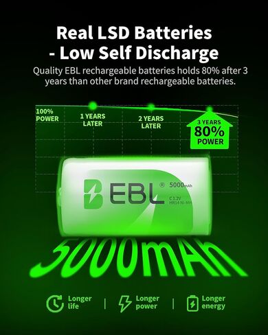 EBL Rechargeable C Batteries Pack of 8 with Universal Smart Battery Charger in Saudi Arabia