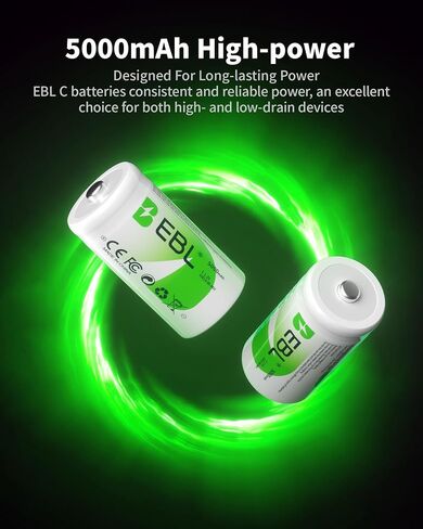EBL Rechargeable C Batteries Pack of 8 with Universal Smart Battery Charger in Saudi Arabia