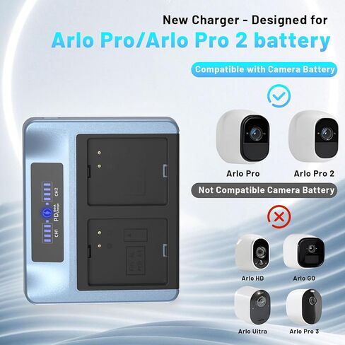 New Upgrade LCD Dual-Screen Display Charger Station for Arlo Pro/pro 2 Battery, Premium Charging Station 18W PD Supports Fast Charging in Saudi Arabia