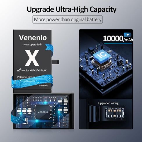 [10000mAh] Battery for iPhone X, Upgraded New 0 Cycle Ultra-High Capacity Battery Replacement for iPhone 10 X Model A1865, A1901, A1902 with Complete Repair Tool kit in Saudi Arabia