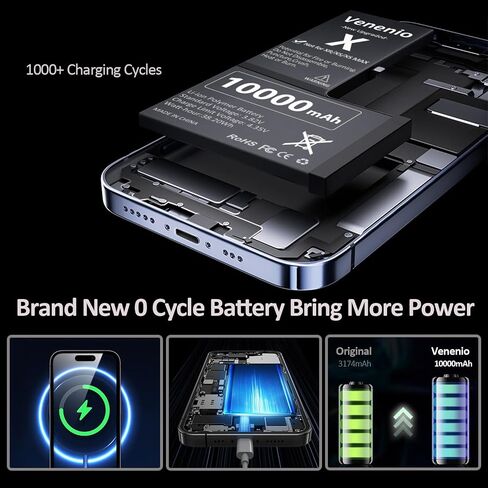 [10000mAh] Battery for iPhone X, Upgraded New 0 Cycle Ultra-High Capacity Battery Replacement for iPhone 10 X Model A1865, A1901, A1902 with Complete Repair Tool kit in Saudi Arabia