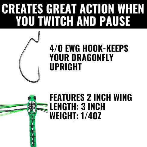 Lunkerhunt Dragonfly Lure | Most Realistic Topwater Insect Fishing Lures for Bass, Double Skirted Wings, Perfect Trouth and Pike Lure, Weedless Bait with Hooks for Outdoor Fishing Tools in Saudi Arabia