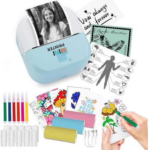 Tommax Bluetooth Inkless Thermal Printer & Sticker Maker, Wireless Portable Print Pod for iPhone/Android, Notes, Kids Crafts, Journals - Includes 13 Rolls Paper in Kuwait