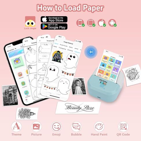 Tommax Bluetooth Inkless Thermal Printer & Sticker Maker, Wireless Portable Print Pod for iPhone/Android, Notes, Kids Crafts, Journals - Includes 13 Rolls Paper in Kuwait